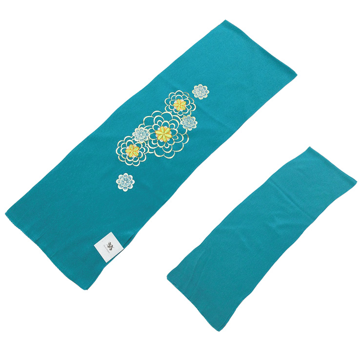 Wa de Modern】正絹帯揚げ 菊 刺繍 青 日本製 振袖 メール便 - きもの