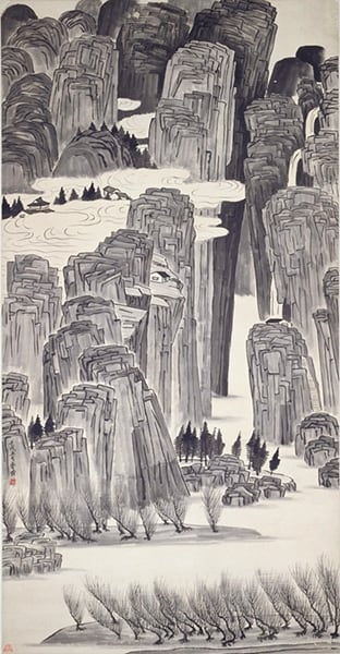 斉白石 山水画 掛け軸 四尺 手描き 中国美術 絵画 書画 山水図 風景画
