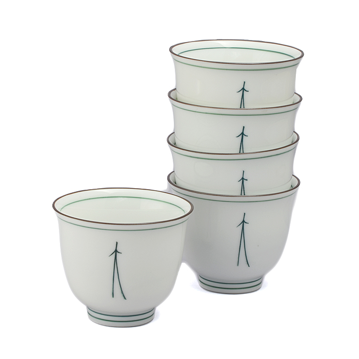 汲出茶碗 染付松葉 5客入 美風窯