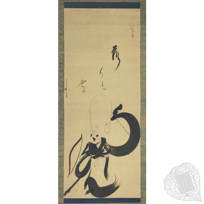 鬼灯書房 || 寿老人の図 文字絵の掛け軸 七福神の一人、寿老人を描いた