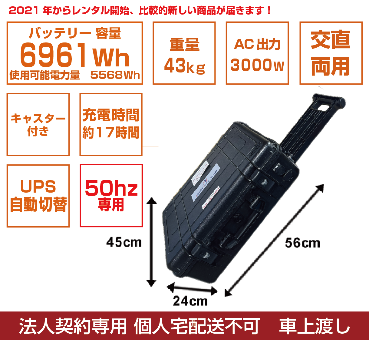 UPSキャリーバッグポータブル蓄電池:7000Wh - 発電機・ポータブル電源