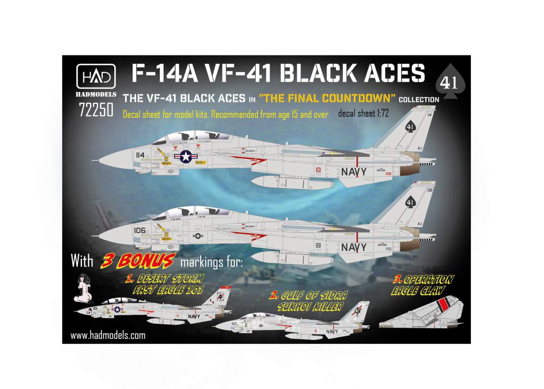 72250 F-14A Black Aces ”The Final Countdown” decal sheet 1:72
