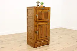 Oak 1910 Antique Kitchen Pantry Ice Box, Signed Rhinelander