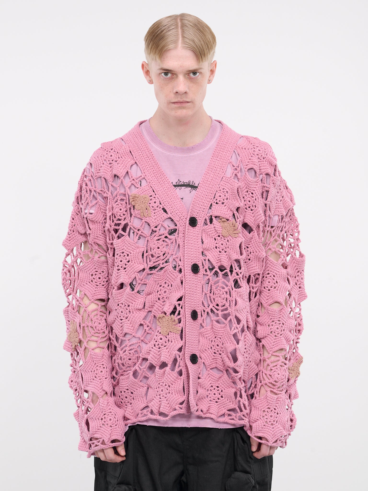 Spiderweb Knit Cardigan (KL844-ROSE-PINK)