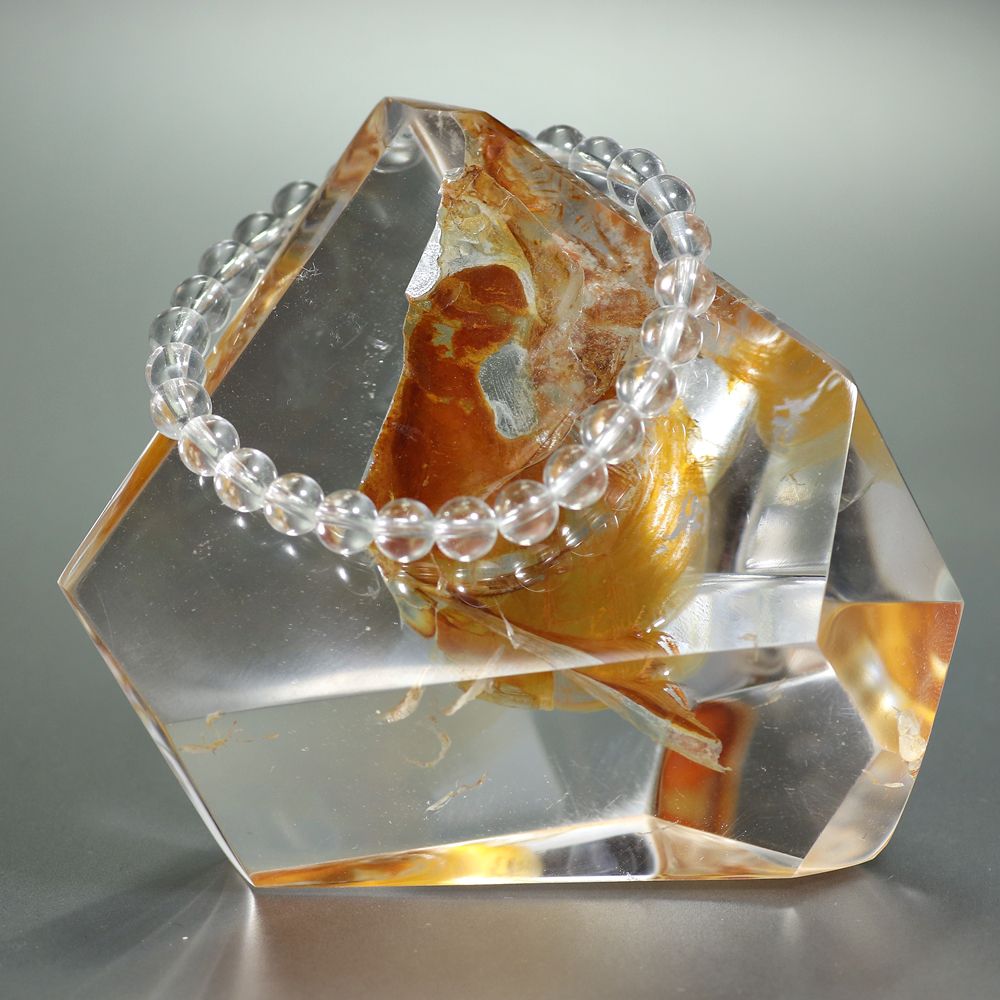 高品質]ブラジル産ライモナイトインクォーツフリーカット（全長約89mm