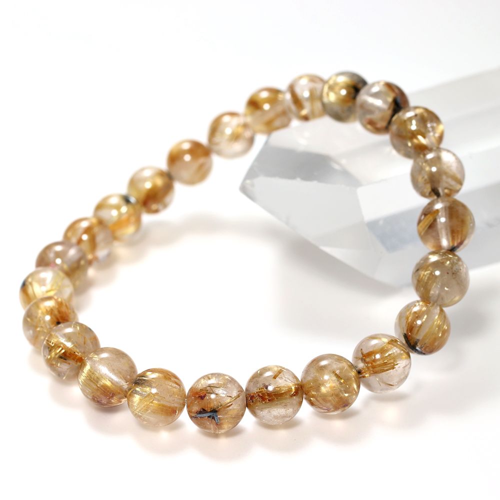 特別価格/3A++]太陽放射ルチルクォーツブレスレット（約7.5mm玉