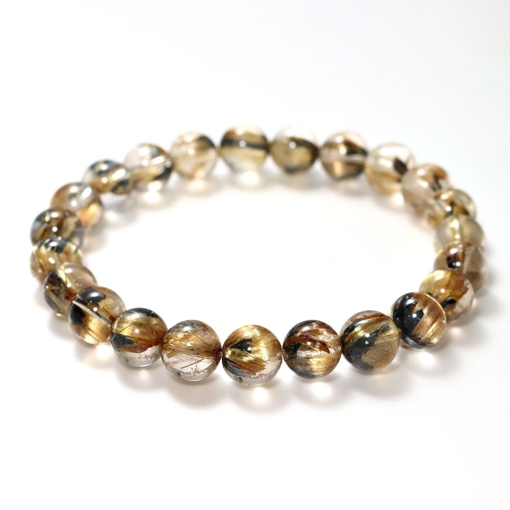 高品質++]太陽放射ルチルクォーツブレスレット（約8mm玉） - 埼玉県