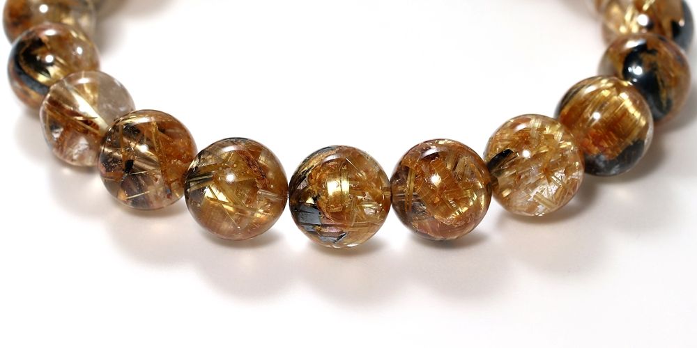 高品質++]太陽放射ルチルクォーツブレスレット（約9.5mm玉） - 埼玉県