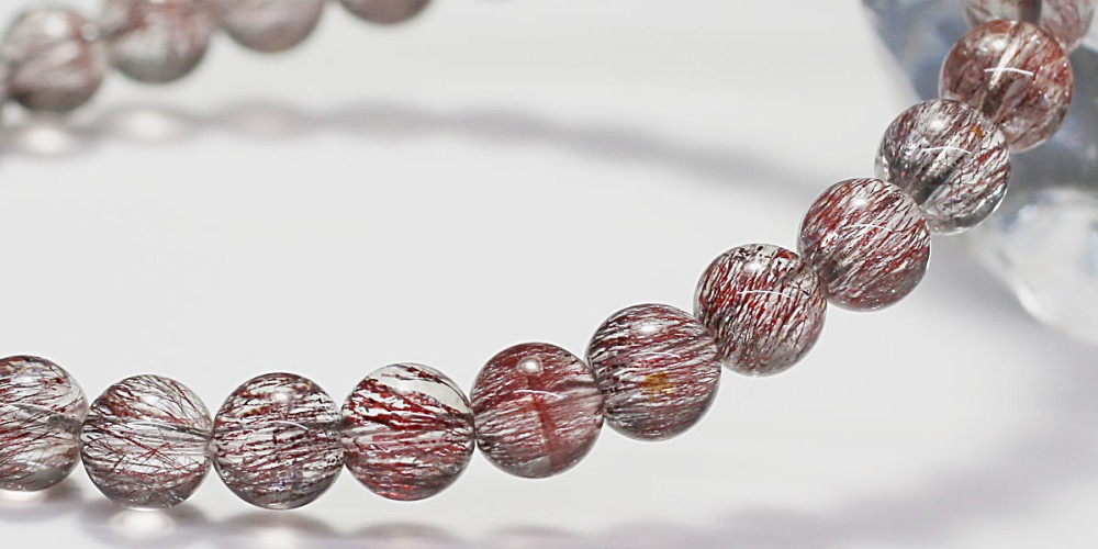 高品質++]スーパーセブンブレスレット/レッド系（約6mm玉・レピドクロ