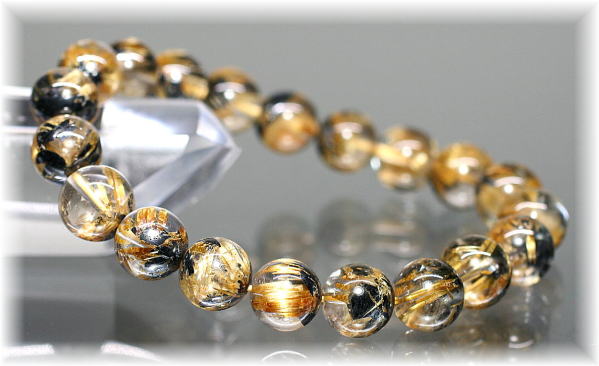 最高品質]太陽放射タイチンルチルクォーツブレスレット（約10mm玉