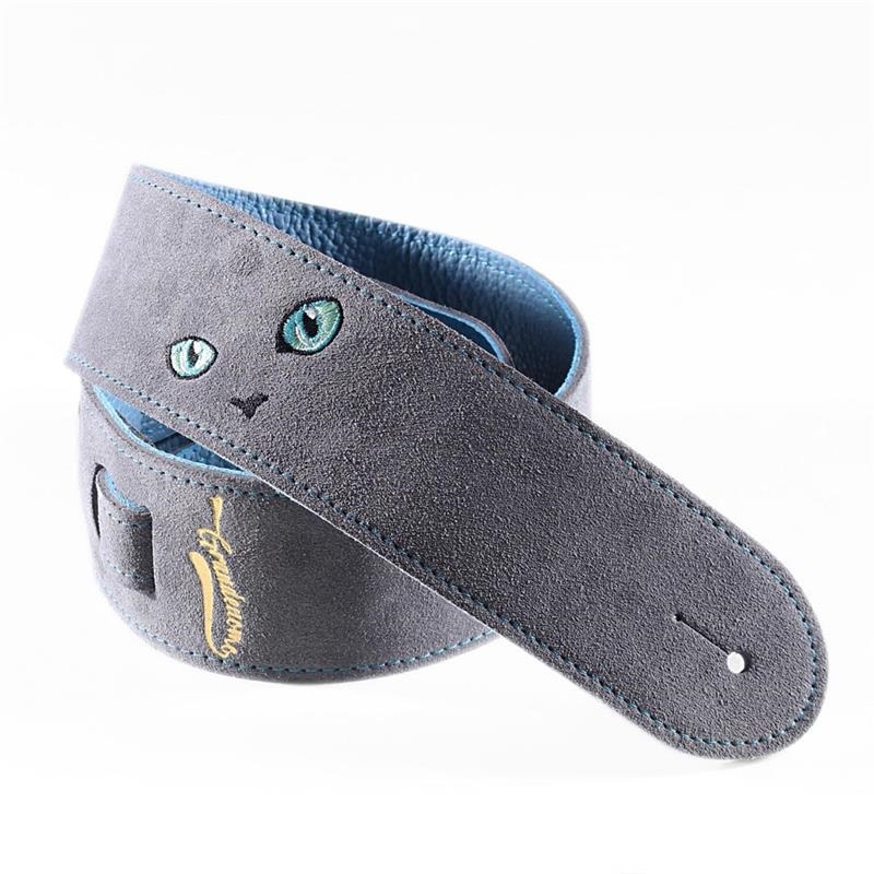 Grande uomo ねこ刺繍レザーストラップ [Gray/Light Blue] ｜イケベ