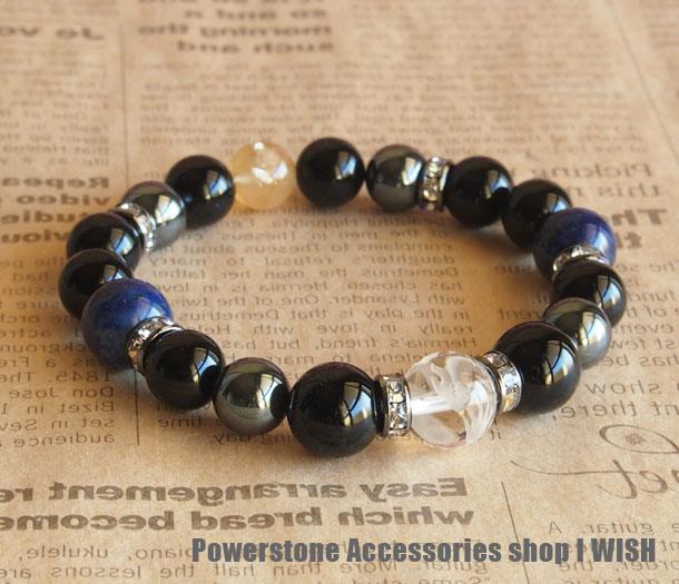 パワーストーン ブレスレット 青龍刻印入り水晶・モリオン・オニキス