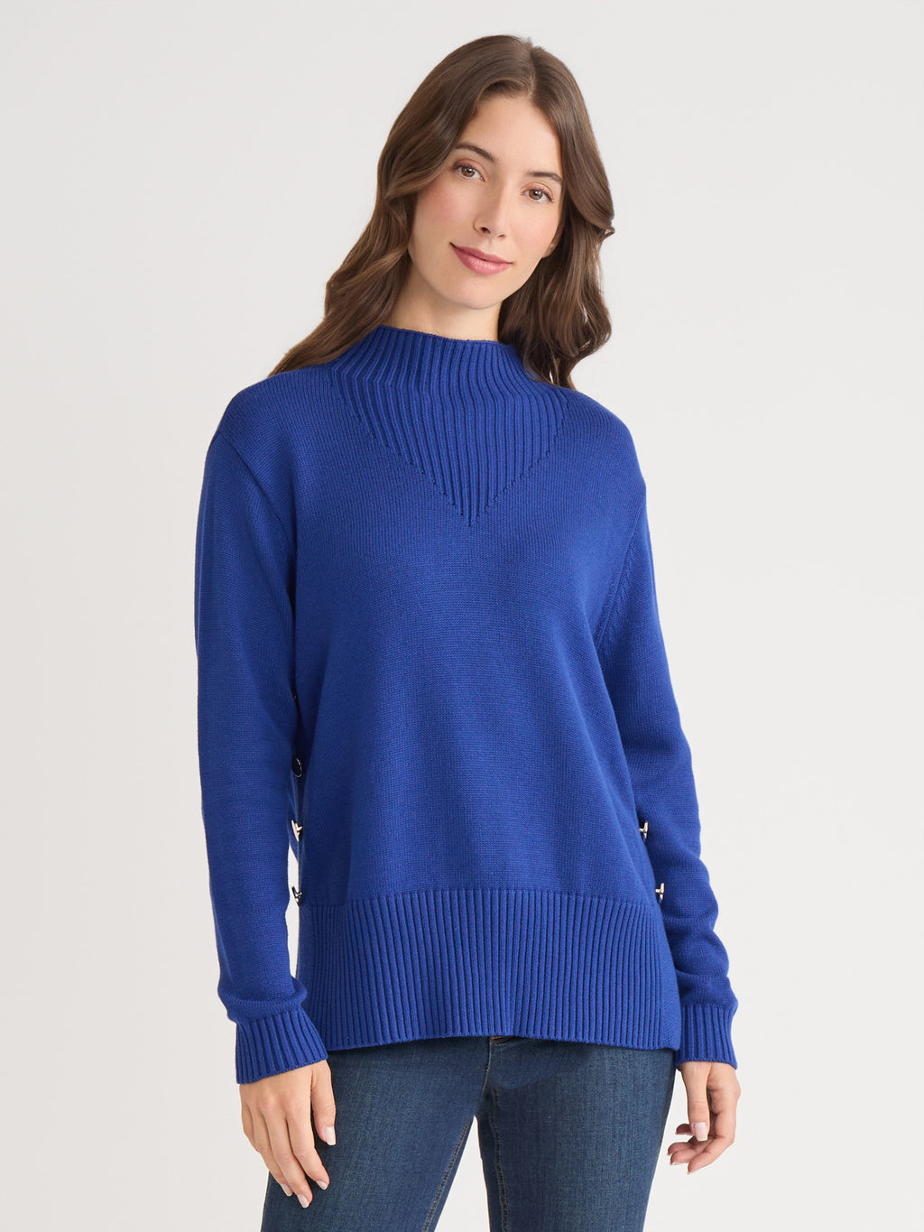 Side Button Sweater Mock Neck Sweater