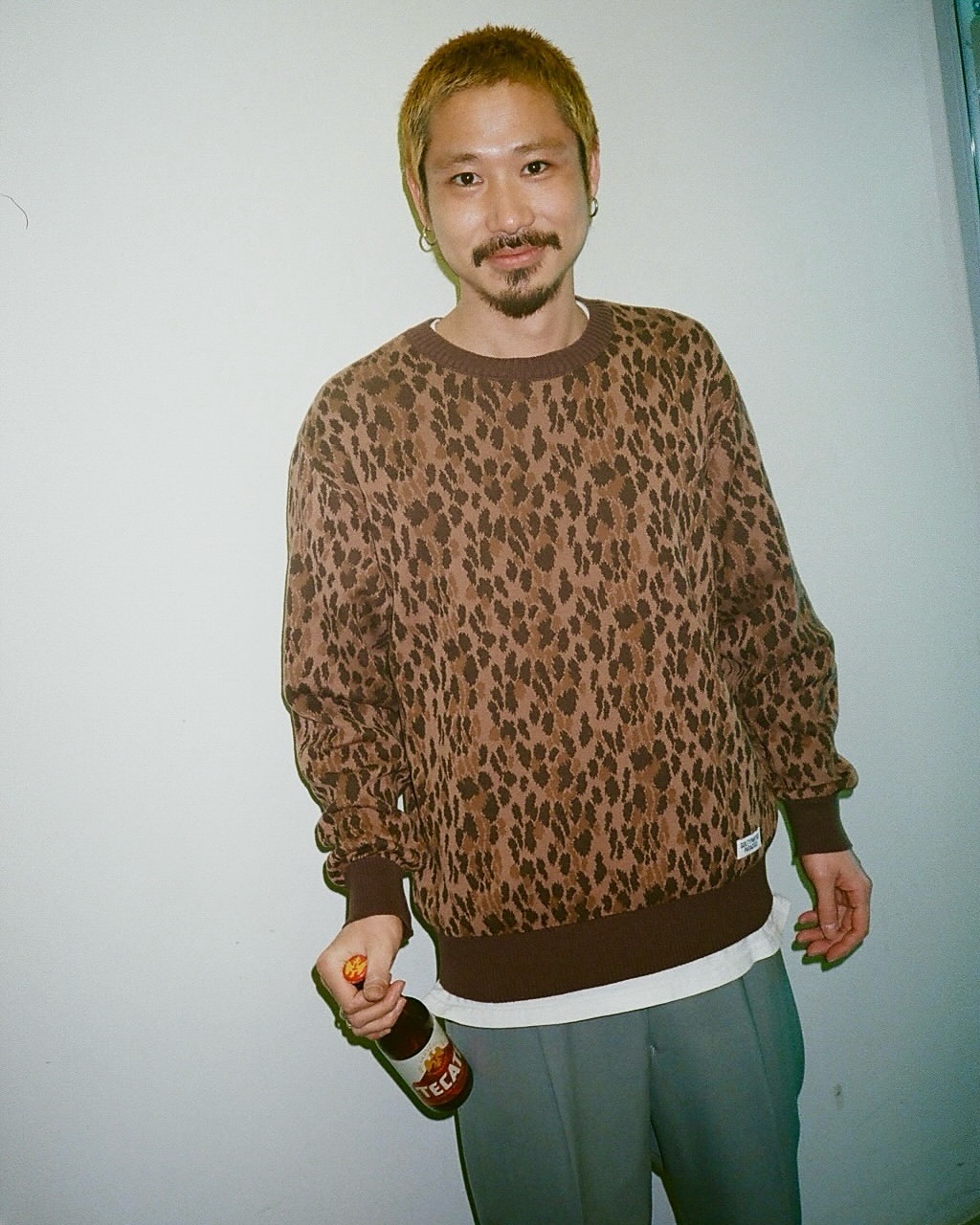 WACKO MARIA/LEOPARD JACQUARD KNIT SWEATER（GRAY）［レオパード
