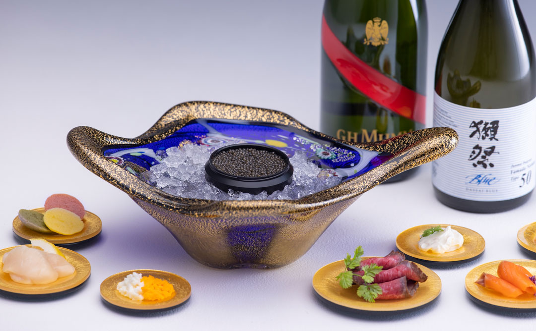 金・プラチナ象嵌「光琳」1983 J.CAVIAR BOWL 皇煌（こうおう）ブルー