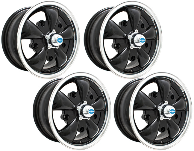 9690-4 - EMPI GT-5 VW Wheel - 5 Lug - Gloss Black w/ Polished Lip