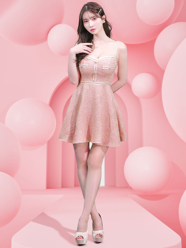 JENNNY】フレアキャミソールドレス/ツイード/レース/谷間見せ/背中見せ