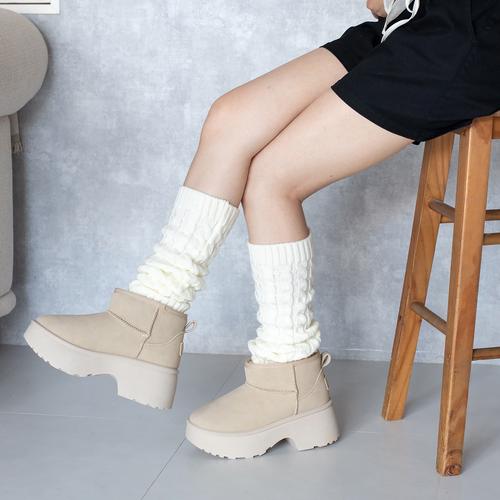 厚底チャンキーヒールムートンブーツ(M ベージュ): ブーツ | ジェリー