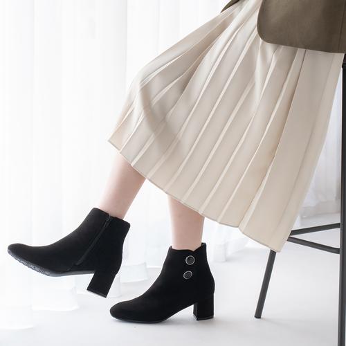 パールトリミングダブルボタンショートブーツ(S ダークブラウン