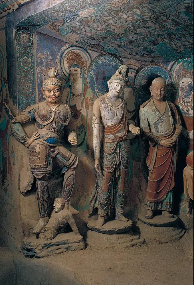 骨董市掘り出し品 中国唐時代 敦煌莫高窟壁画 彩絵 人物像 AK1793A1-3