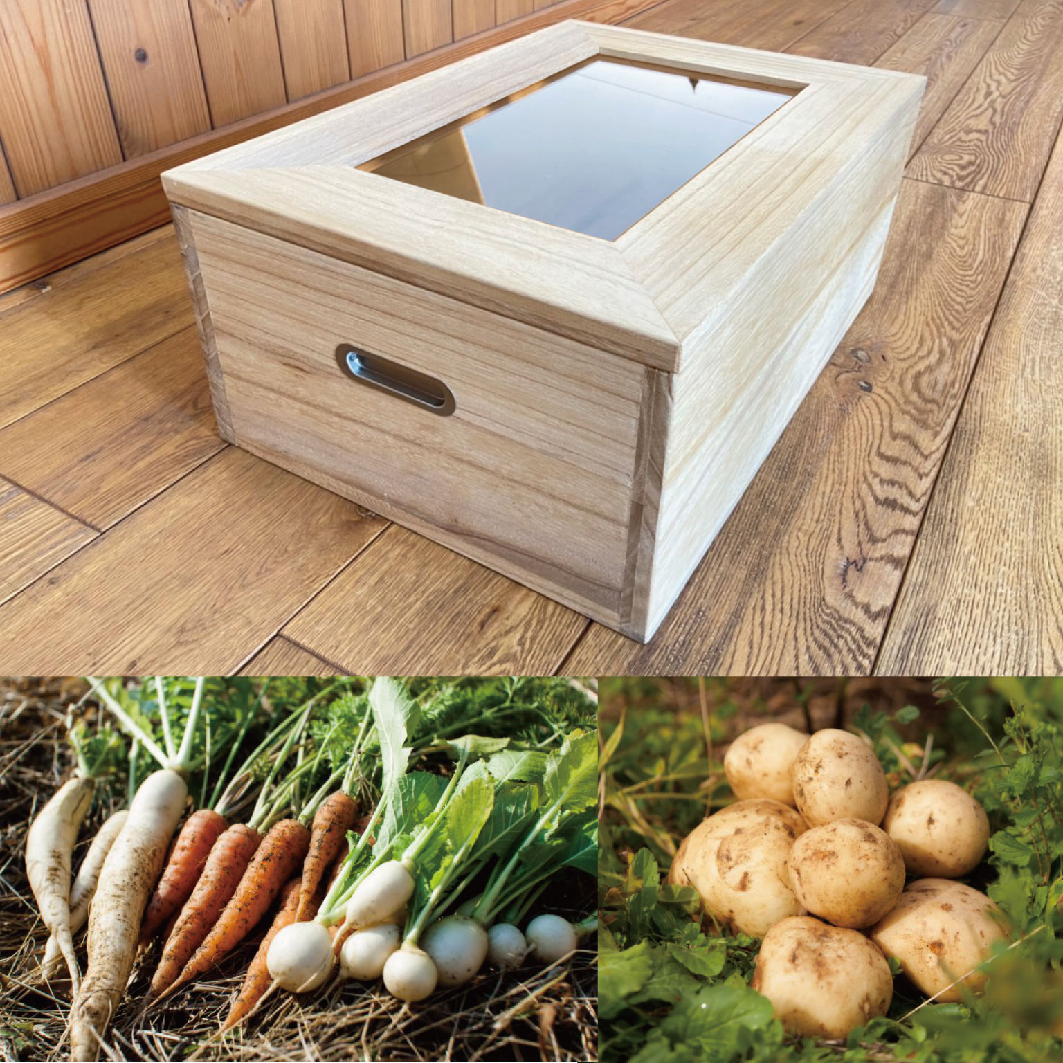 OK-DEPOT material 桐とEM珪藻土の野菜保存箱