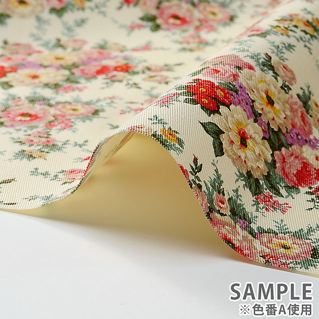 生地 ツイルプリント ブーケ（KSP4326） A.生成地×赤系花 オカダヤ