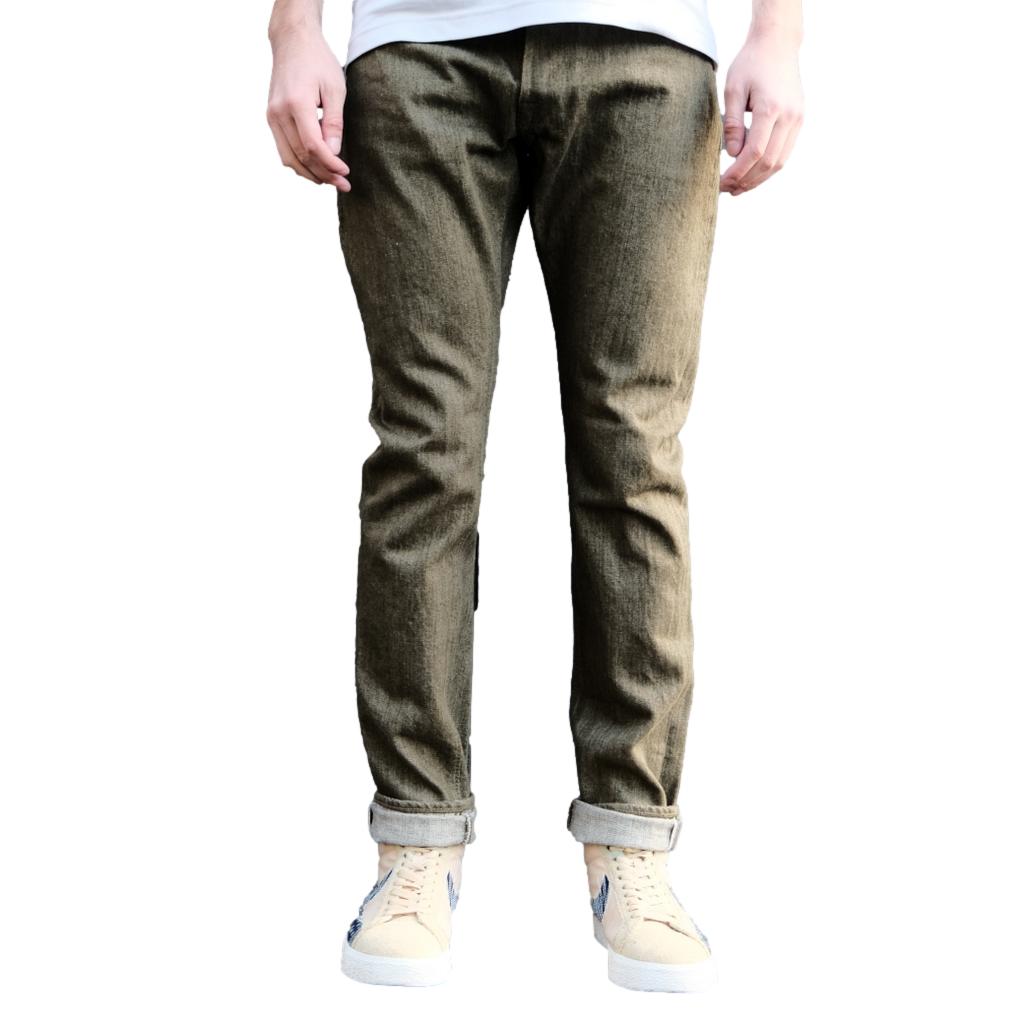 Pure Blue Japan OL-14oz-019 Olive Warp Selvedge Jeans (Relaxed
