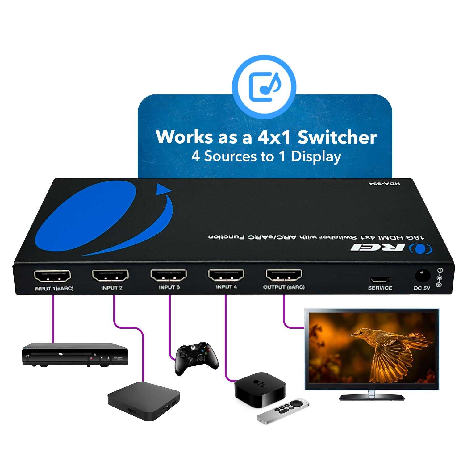 4K@60hz 4-port HDMI™ Switch (w/ eARC Output)-HDA-934 – OREI.COM
