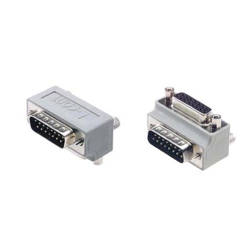 Low Profile Right Angle Adapter, DB15 Male / Female, Cable Exit 2