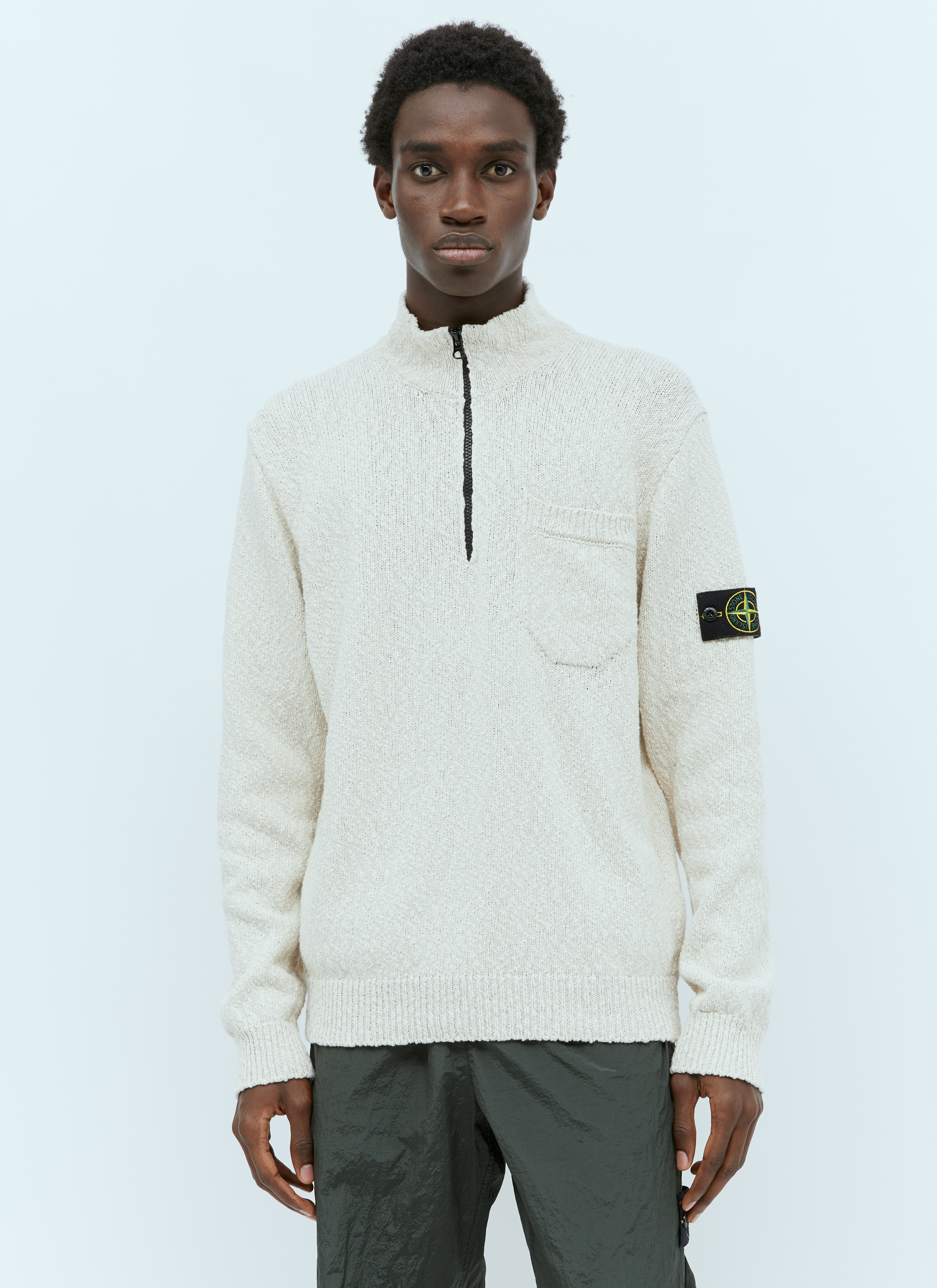 Stone Island Men's' Half-Zip Textured Knit Sweater in Beige | LN-CC®
