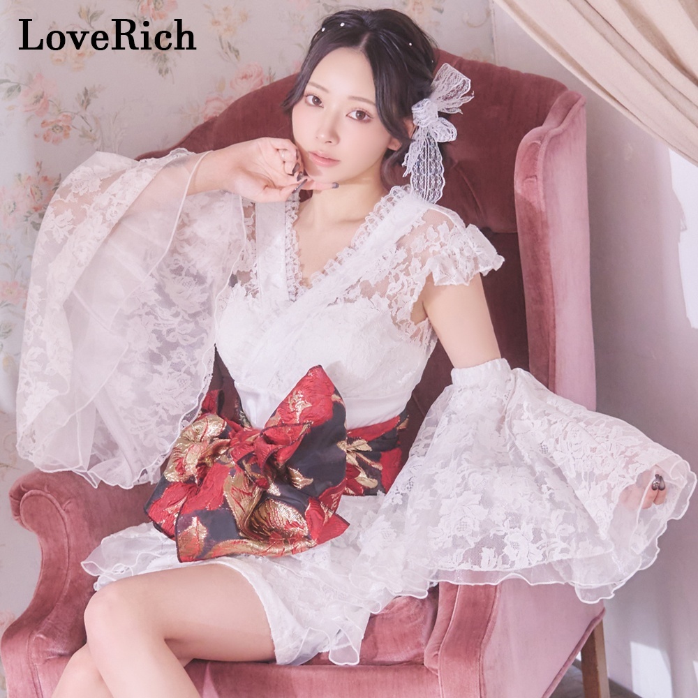 高級ライン】【3点セット】花柄レース フレアスリーブ ミニスカート