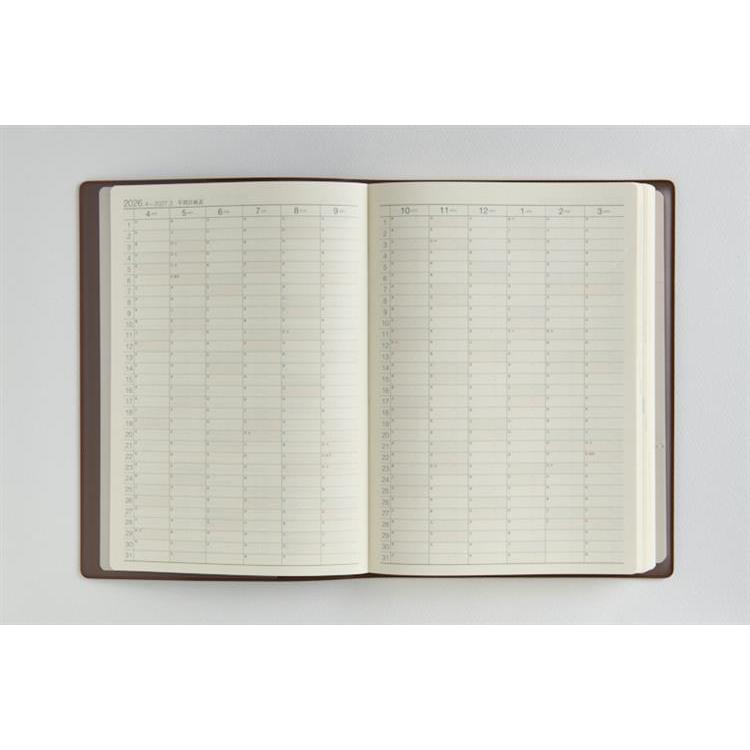 2026年4月始まり手帳 週間ブロック A5 3年卓上日誌（951）茶