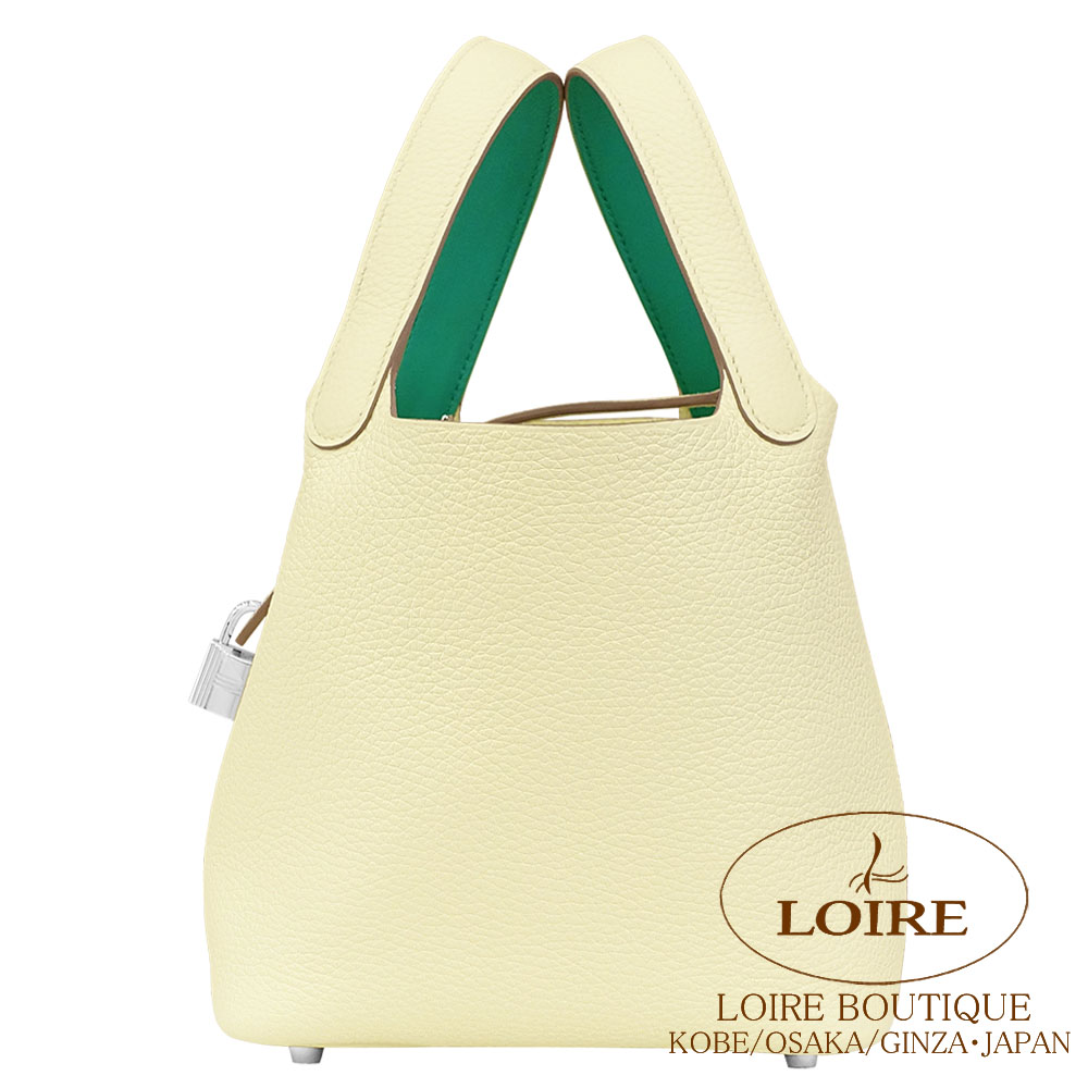 エルメス。ピコタンMM。Ｋ刻印ジョーヌプッサン。最終値下げ！ エルメス ピコタンロック MM ノワール トゴ シルバー金具 W刻印