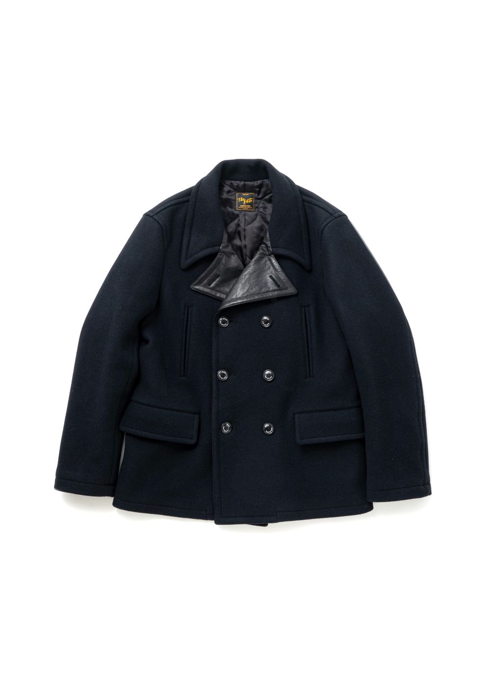 RATS - DOUBLE BREASTED WOOL JKT (BLACK) / 襟レザー ピーコート