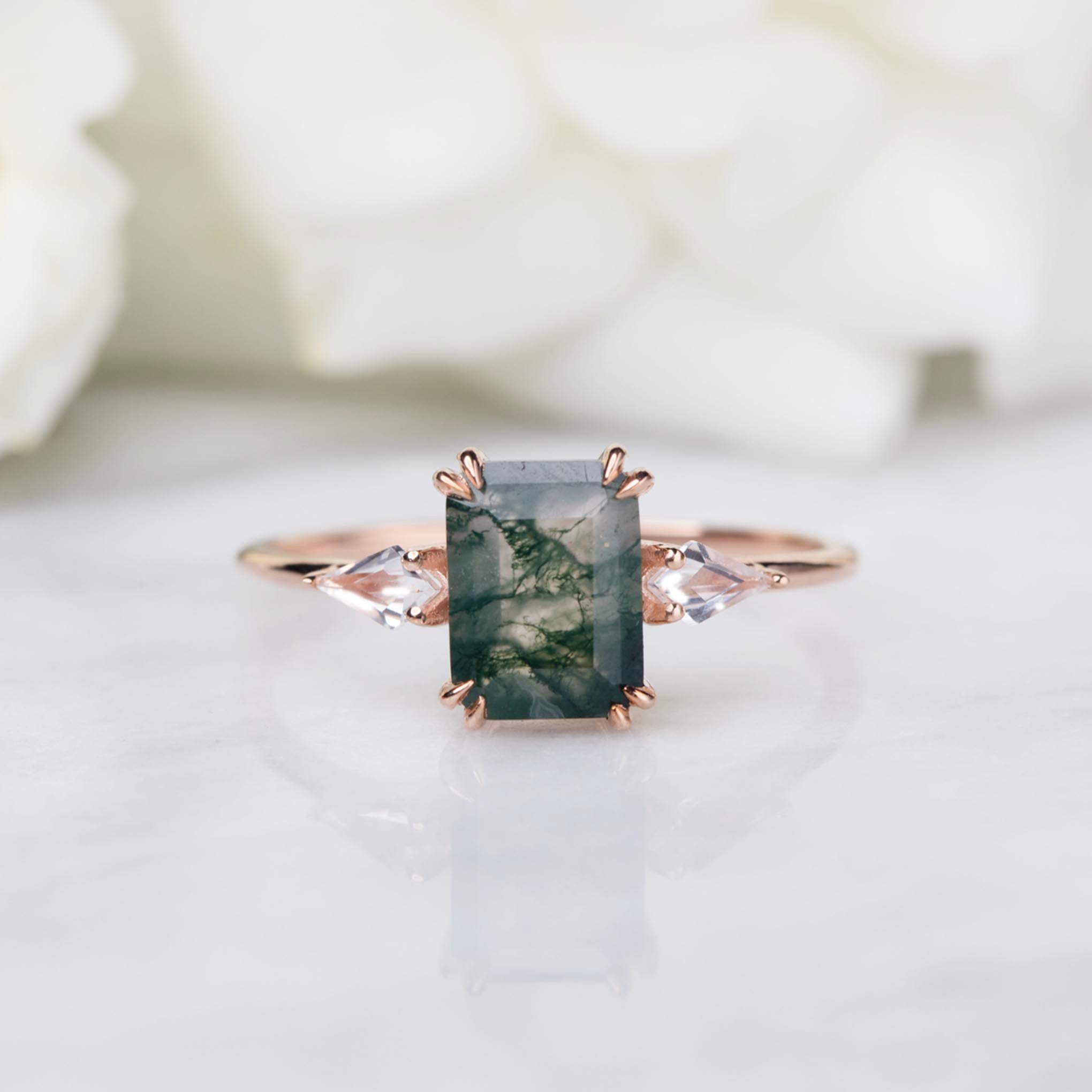 9kt Rose Gold Moss Agate & Topaz Annabelle Ring - La Kaiser