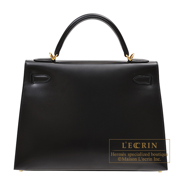 エルメス ケリー32/外縫い ブラック ボックスカーフ ゴールド金具