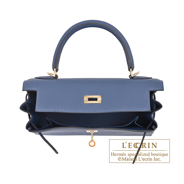 エルメス ケリー25/内縫い ブルータイ トゴ シャンパンゴールド金具