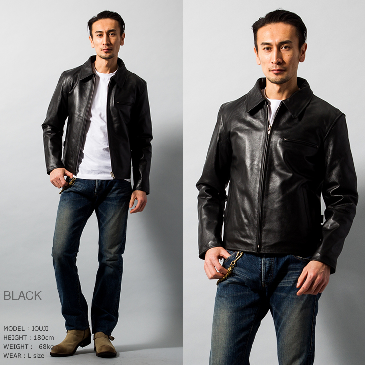 Horn Works 本革 襟付きシングルライダースジャケット メンズ ホーン