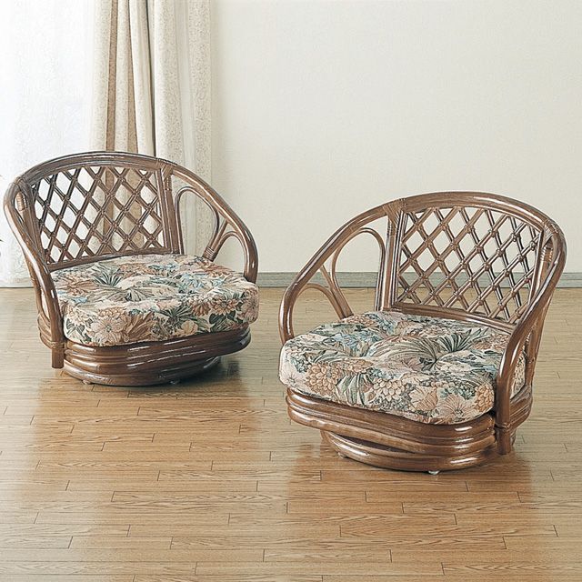 座卓やこたつにピッタリなロータイプの籐 回転座椅子ロータイプ2脚組