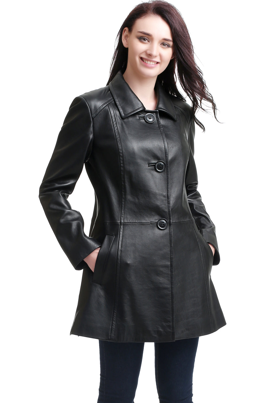BGSD Women Sarah Lambskin Leather A-Line Coat – Luxury Lane