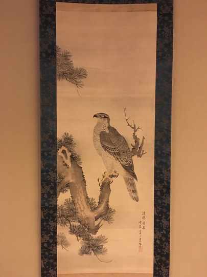 旧蔵書画【徐悲鴻款 花鳥図】鷹図 鑑定証書付き 中堂掛軸 旧蔵書画
