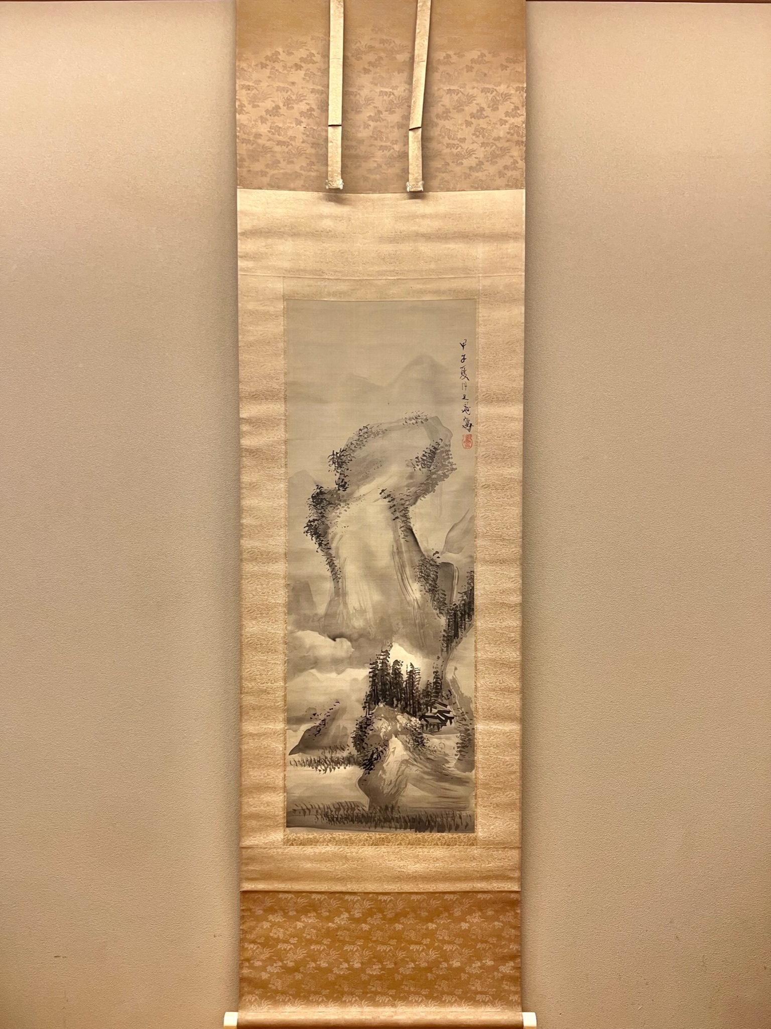 周文釈迦図 紙本水墨画 落款印譜在参考（名家全書鑑定必携日本画人伝