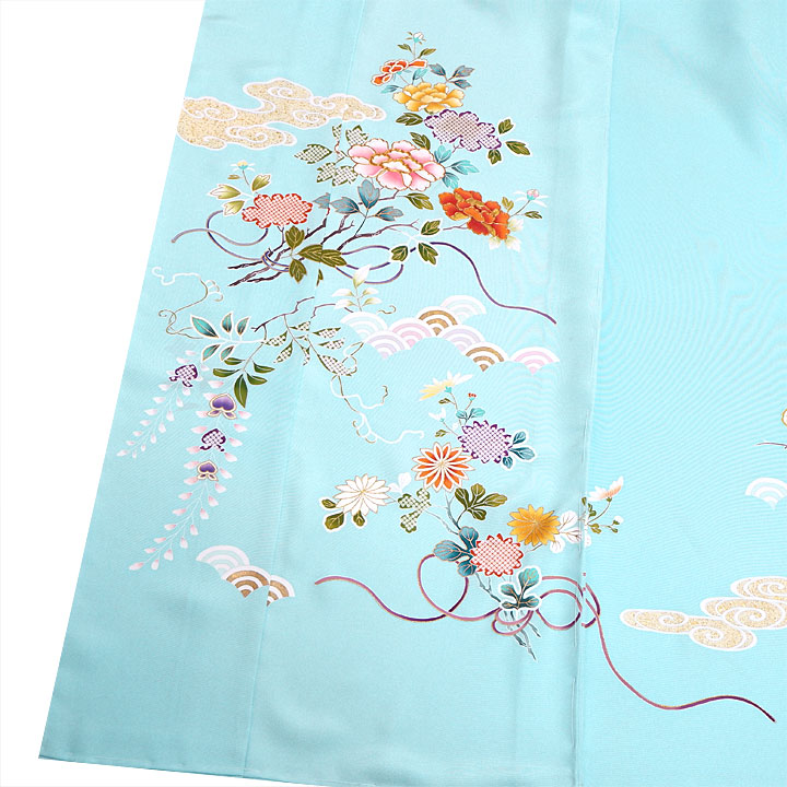 菱健 桐壺ブランド 京友禅訪問着【鮮やかな水色】 [241124-ho-2