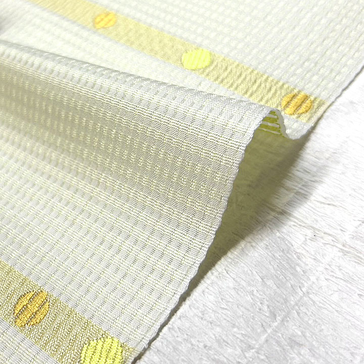 夏帯 博多織 紗八寸名古屋帯【横縞 水玉 黄】 [230513-hho-3