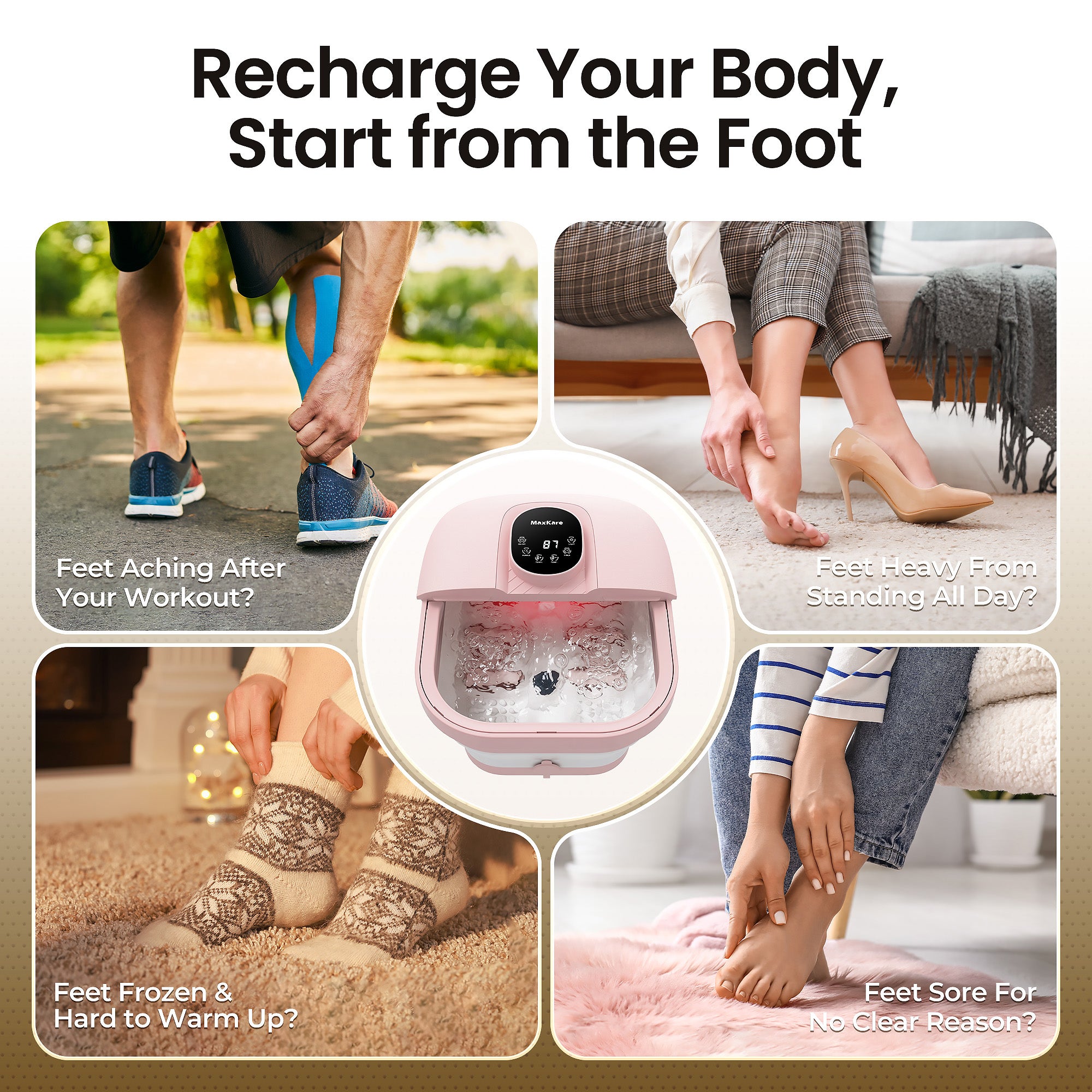 MaxKare Collapsible Foot Spa with Massager and Heat, Foot Spa