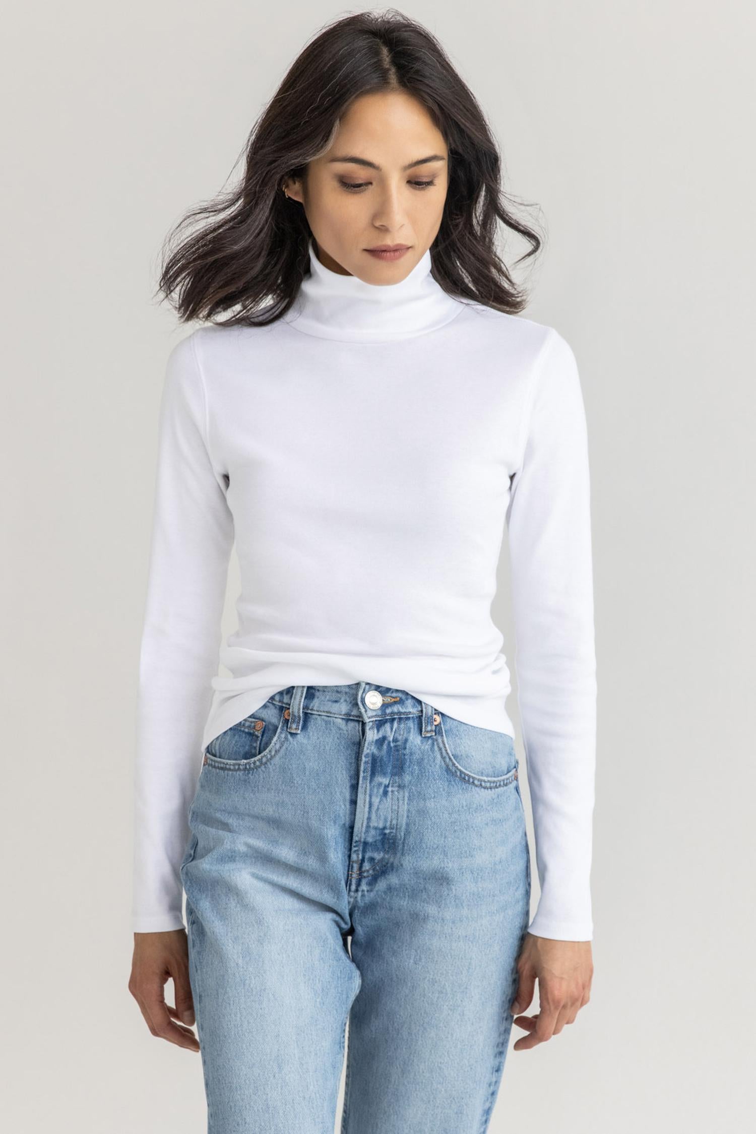 Long Sleeve Turtle Neck Tee in White