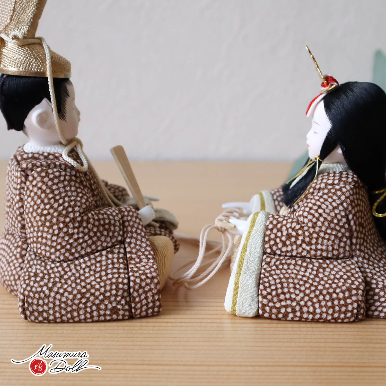 新作 木村一秀作 五人飾 桃山雛 ブラウンドット 3人 官女 クリーム 月