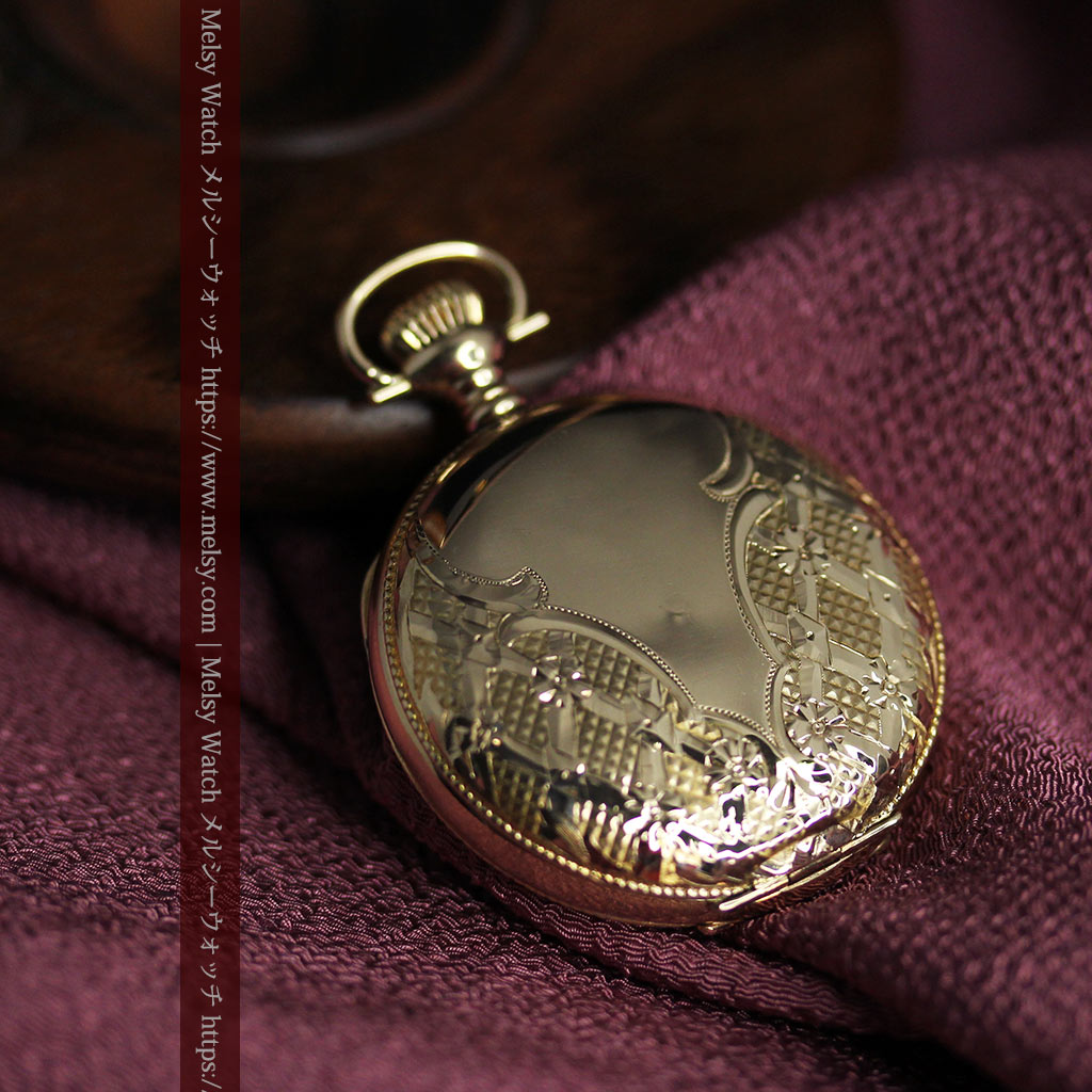 ダイヤモンドに上品な金彩装飾 エルジンの金無垢アンティーク懐中時計