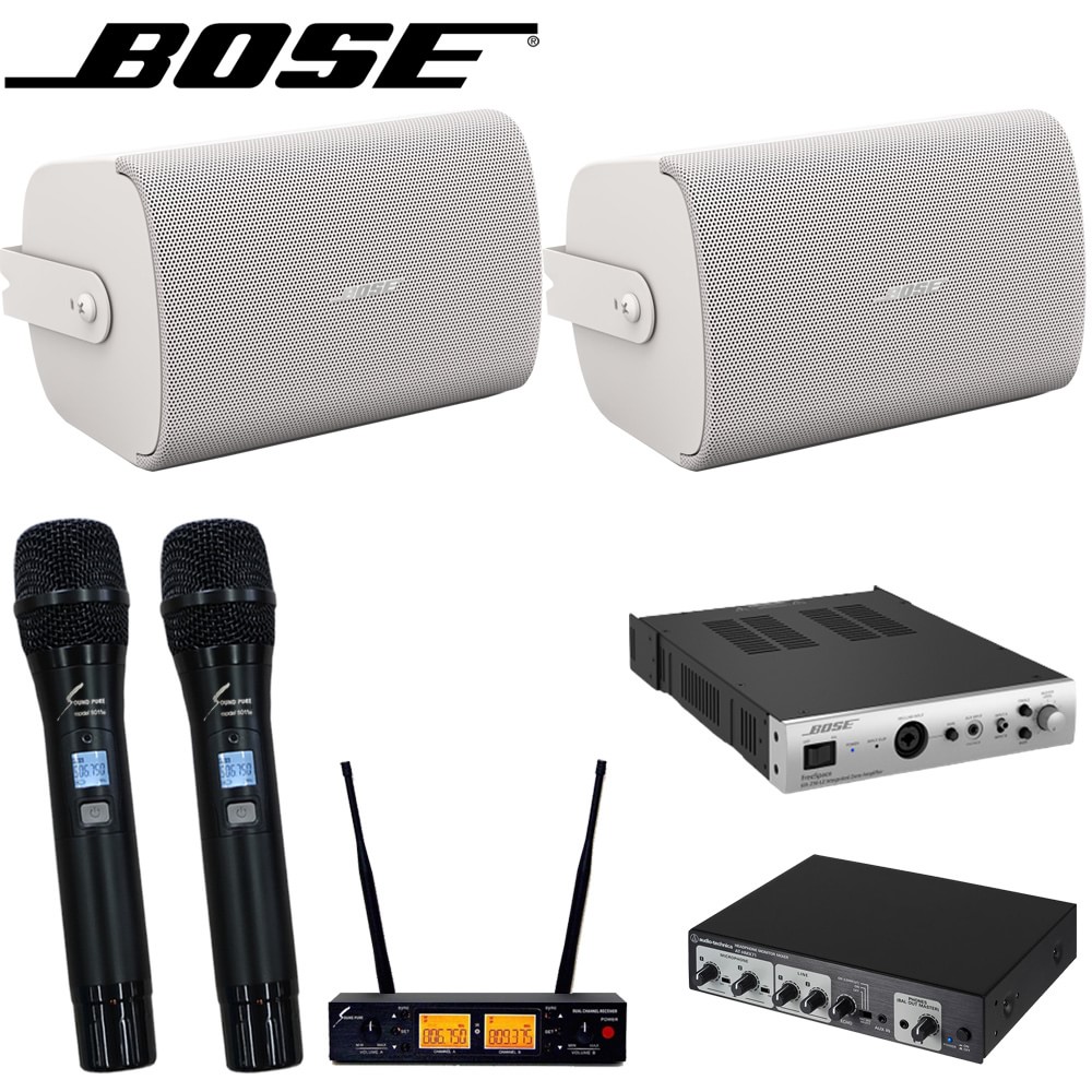 BOSE 壁掛けスピーカー＋カラオケミキサーセット (ワイヤレスマイク2本