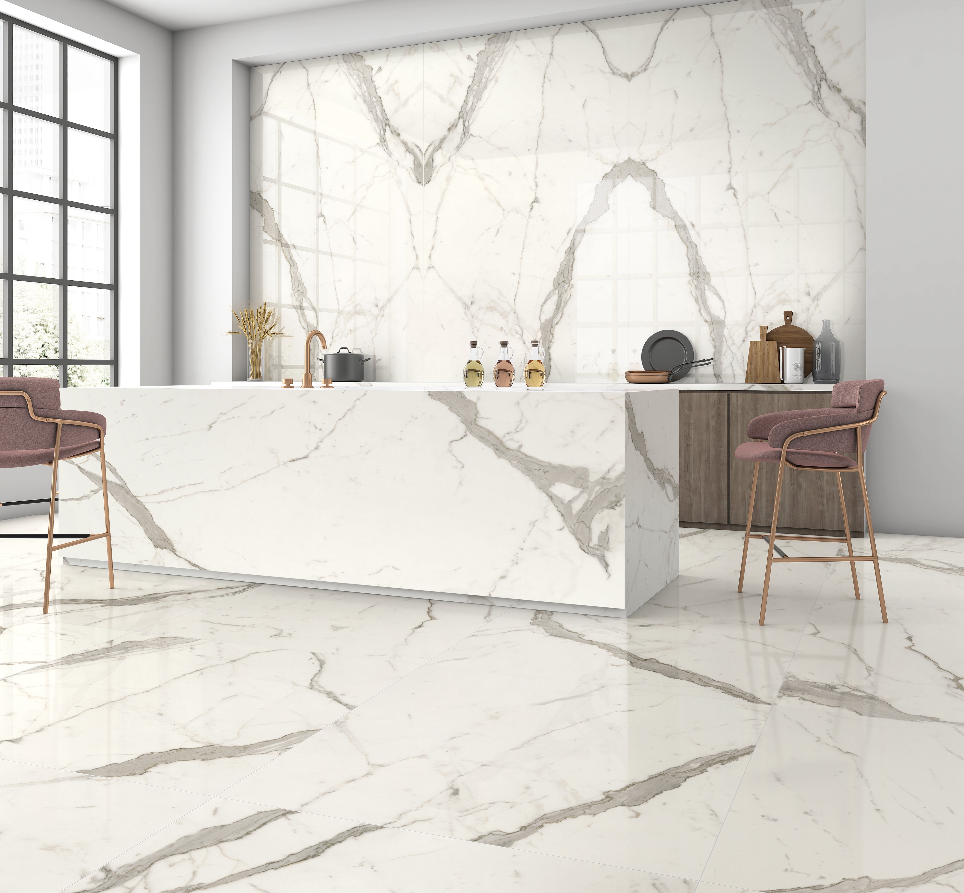 JEM 48x110 Polished Porcelain Tile in Capriccio Grey Bookmatch A